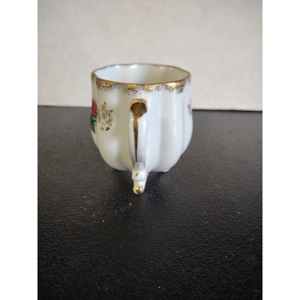 Vtg Lefton Hand Painted Footed Tea Cup & Saucer Pink Roses